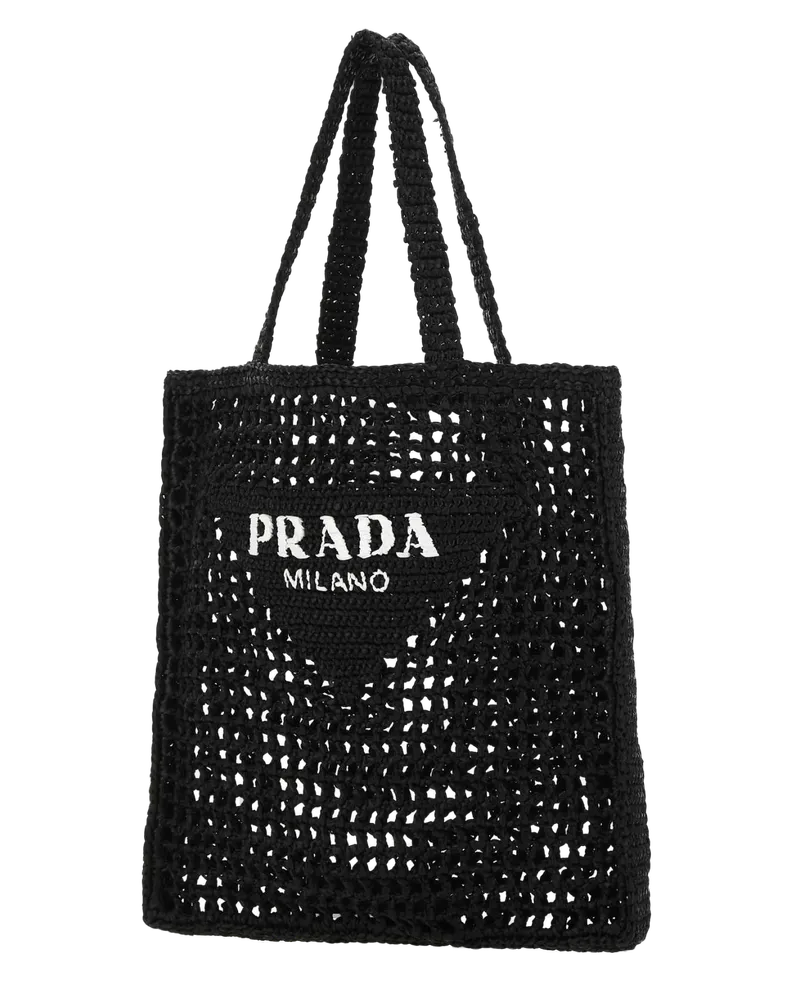 Prada Raffia Tote Bag — Black Black