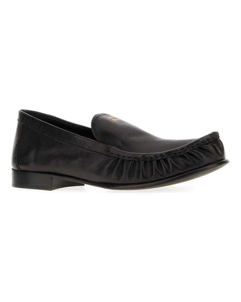 Miu Miu Women's Black Leather Loafers Nero Bufalo Mocassini Black