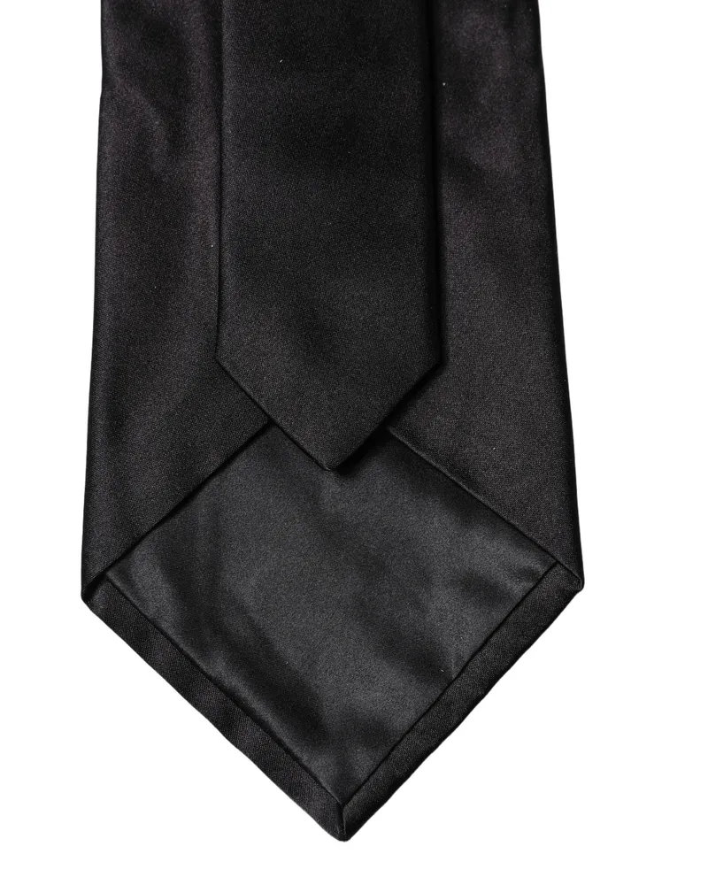 Dolce & Gabbana Black Solid Satin Silk Adjustable Women Necktie Tie Black