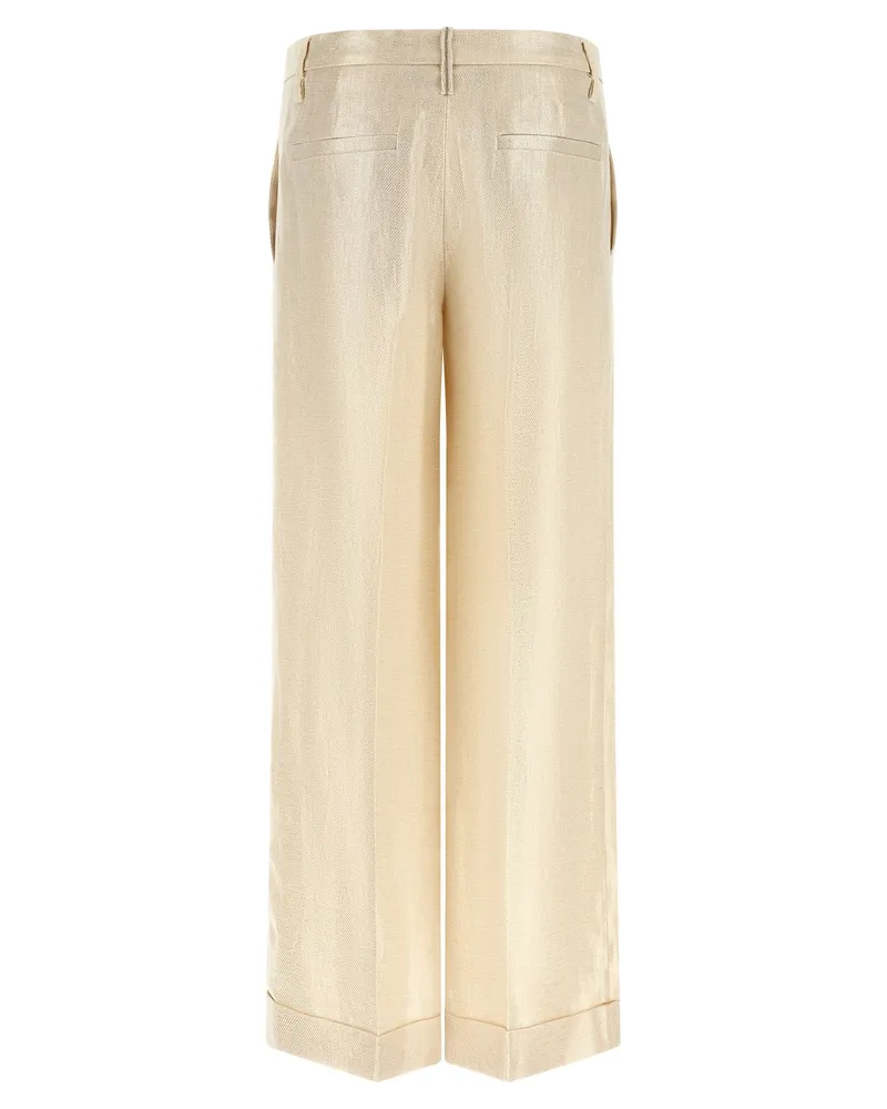 Brunello Cucinelli Lamé Linen Trousers — Cream Cream