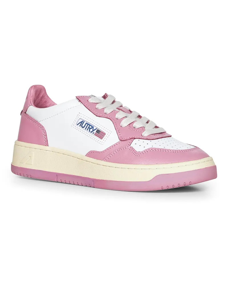 AUTRY Women's Two-Tone Leather Medalist Low Sneakers White-Pink Calf Trainers White/pink Pink