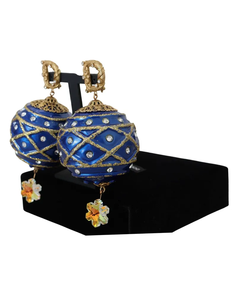Dolce & Gabbana Women's Gold Brass Blue Dangle Ball Crystal Clip On Earrings Glass Blue