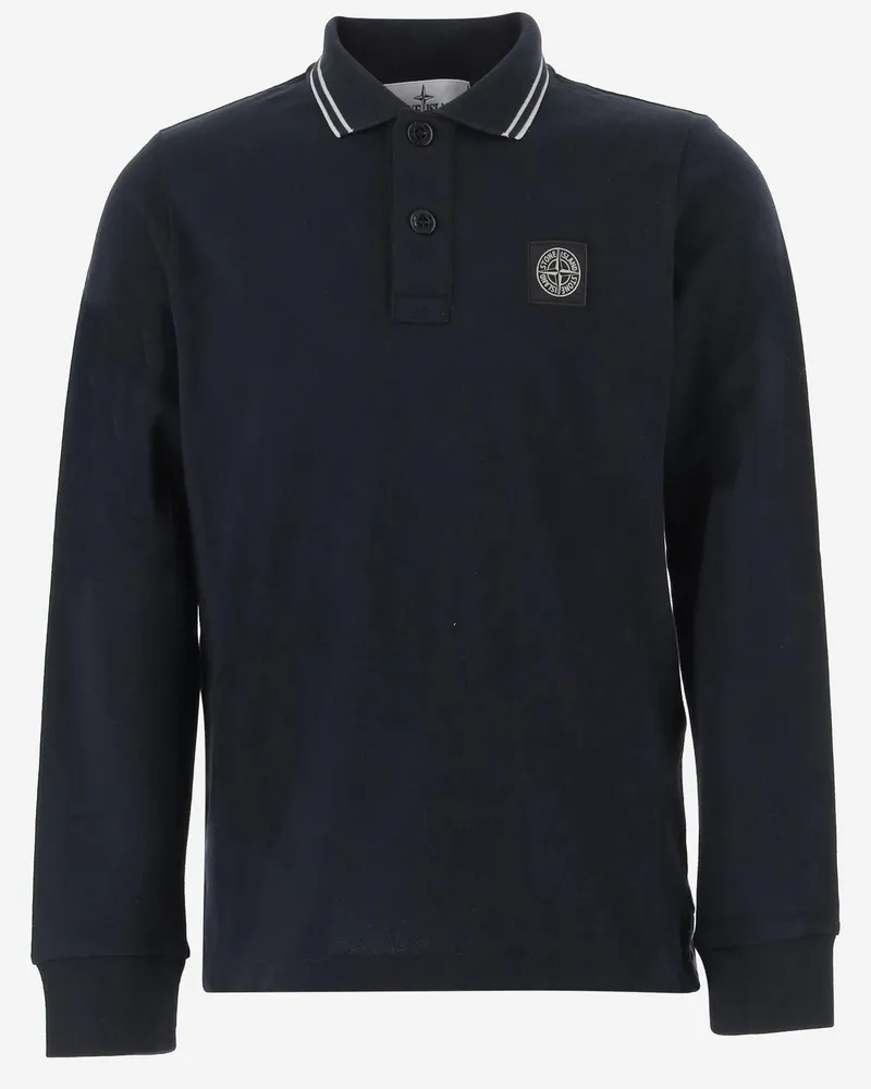 Stone Island Cotton with Contrasting Logo Polo Shirt — Navy Navy