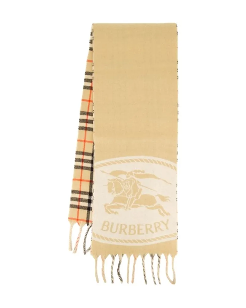 Burberry Knight Crest Cashmere Scarf — Beige Beige