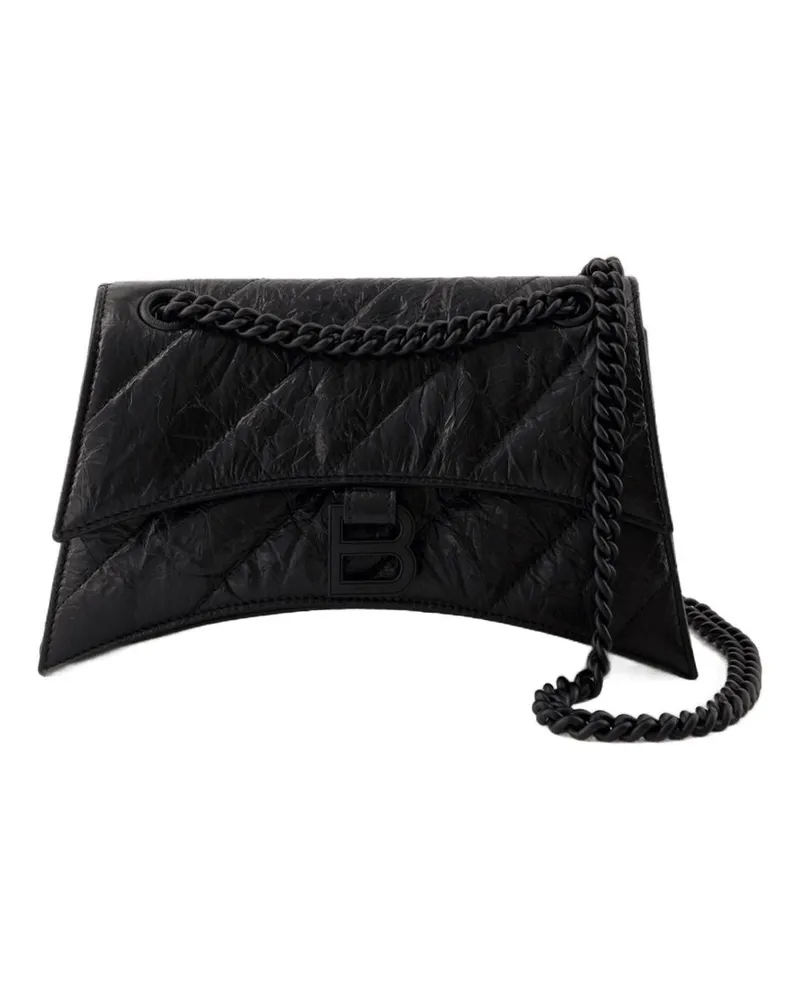 Balenciaga Women's Crush Chain S Shoulder Bag -  Leather Black Calfskin Shoulder-Hobo-Bags Black