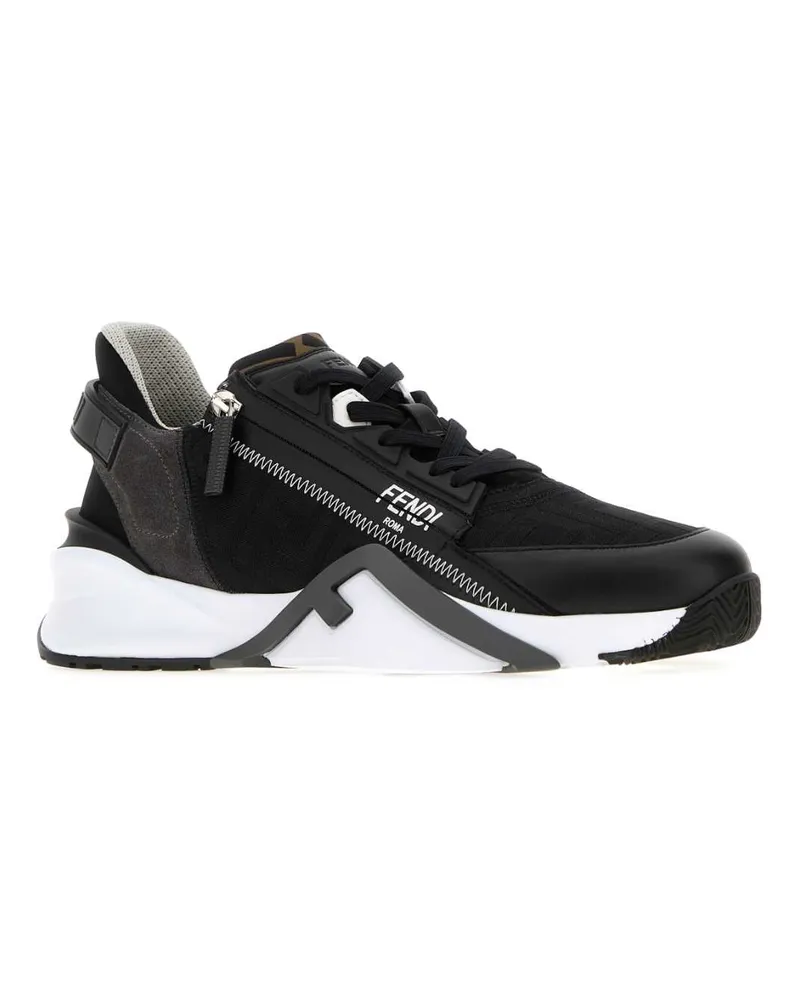 Fendi Men's Black Jacquard  Flow Sneakers And White Black