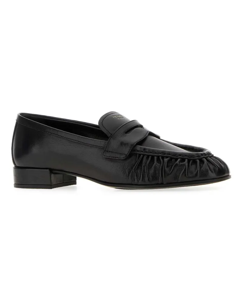 Prada Women's Black Leather Loafers Nero Mocassini Black