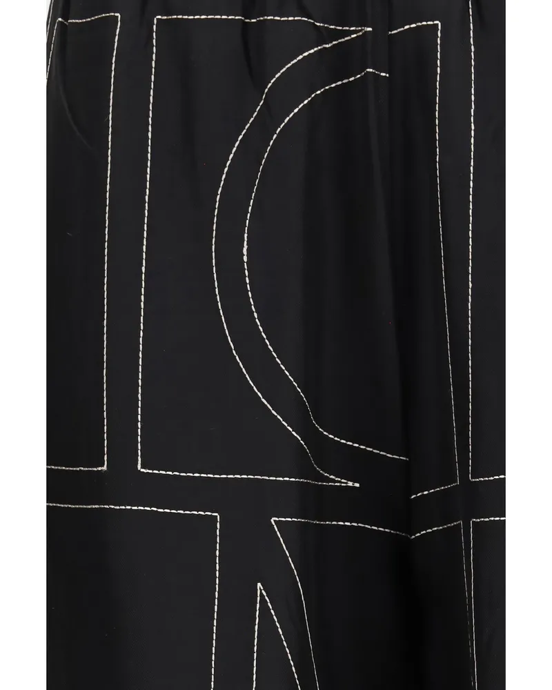 Totême Women's Pants Silk Monogram Black Trousers Black