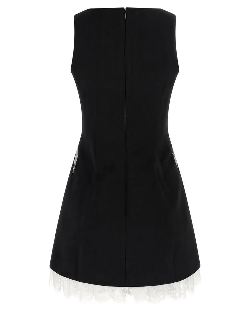 Self-Portrait Crêpe Bow with Lace Flounce Dress — Black Black