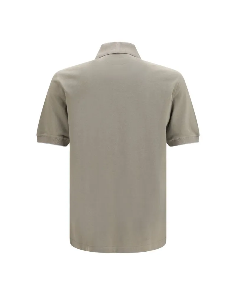 Brunello Cucinelli Men Bicolor Cotton Polo Shirt Beige