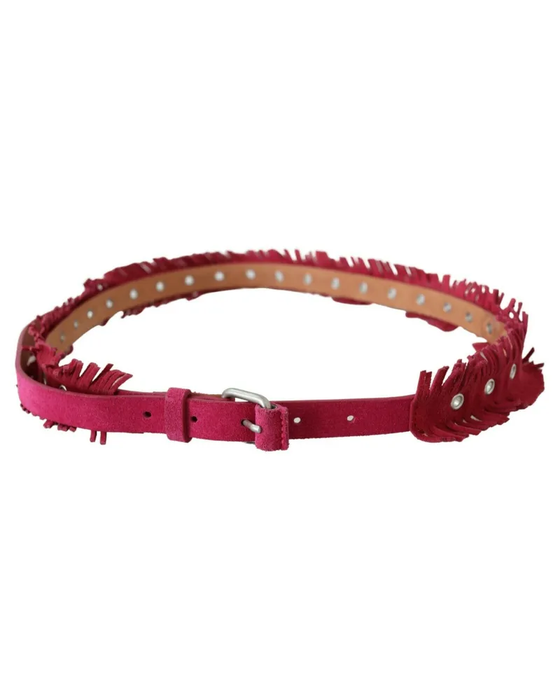Ermanno Scervino Women's Maroon Leather Fringes Silver Buckle Waist Belt Marrone Burgundy