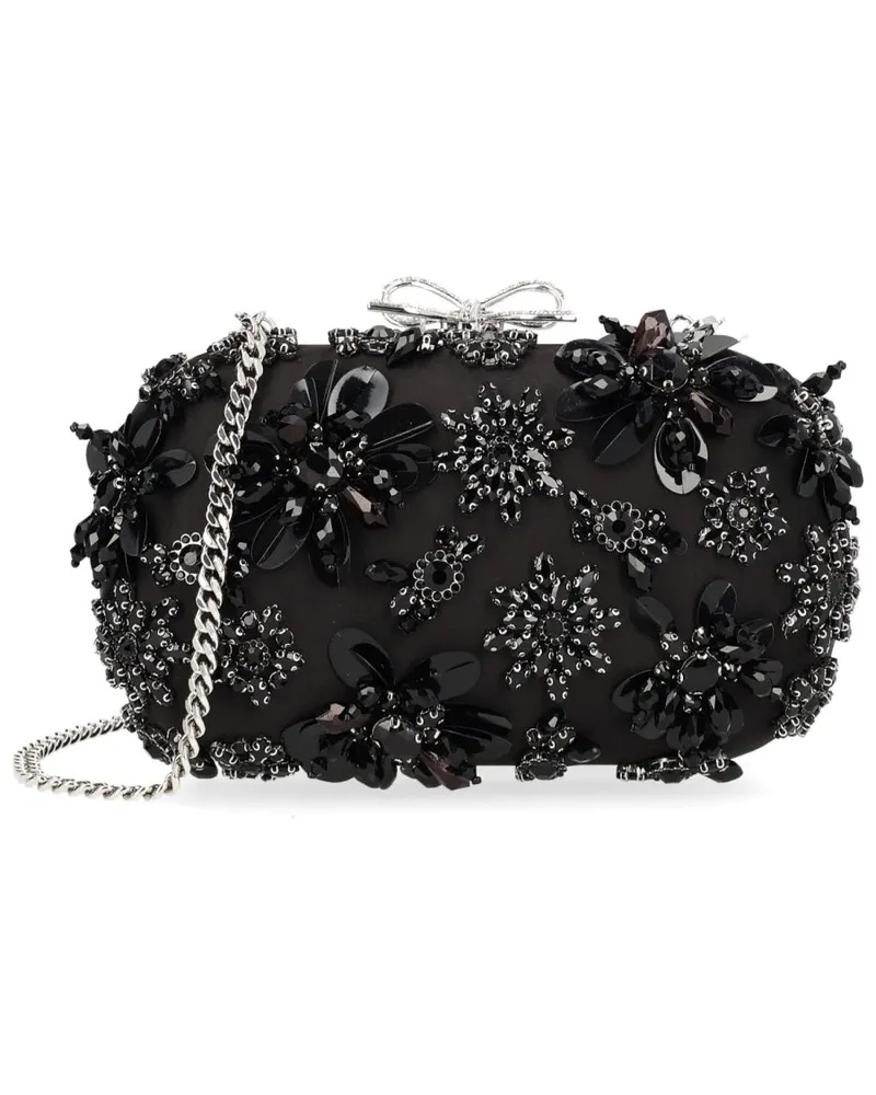Self-Portrait Women's Clutch Bag Floral Crystal Black Polyester Elastane Black