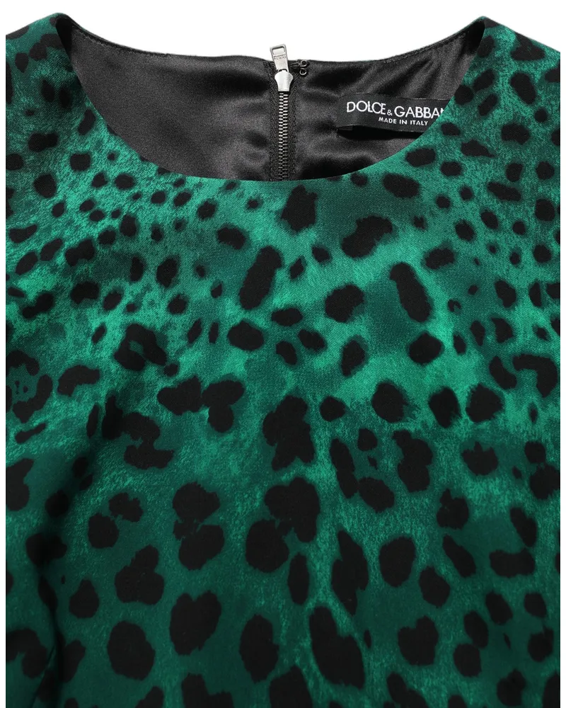 Dolce & Gabbana Leopard Print Silk Dress — Green Green