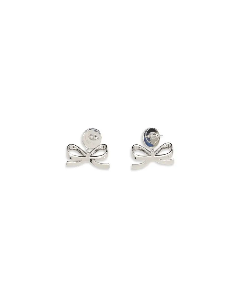 Self-Portrait Pearl and Crystal Bow Earrings — Silver Silver