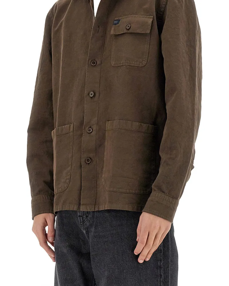 Fay Linen-Cotton Shirt Jacket — Brown Brown