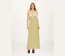 Lace Off-Shoulder Silk Crêpe Dress — Green