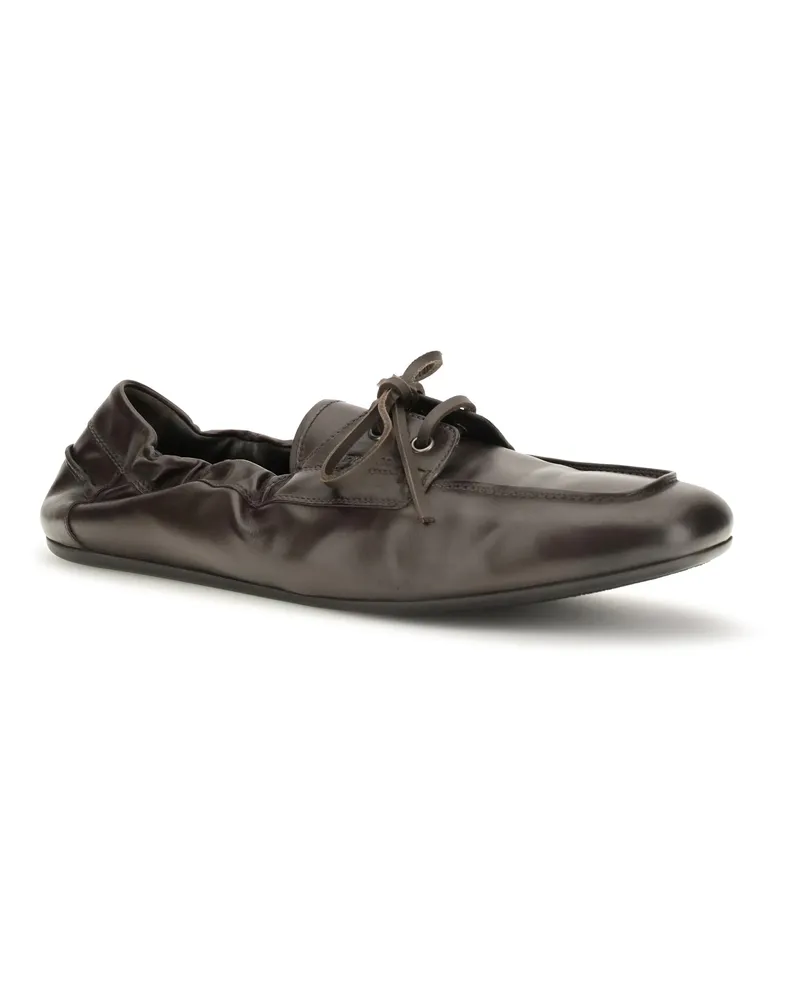 Prada Men's Aged Leather Lace-Up Sneakers Moro Lace Up Brown