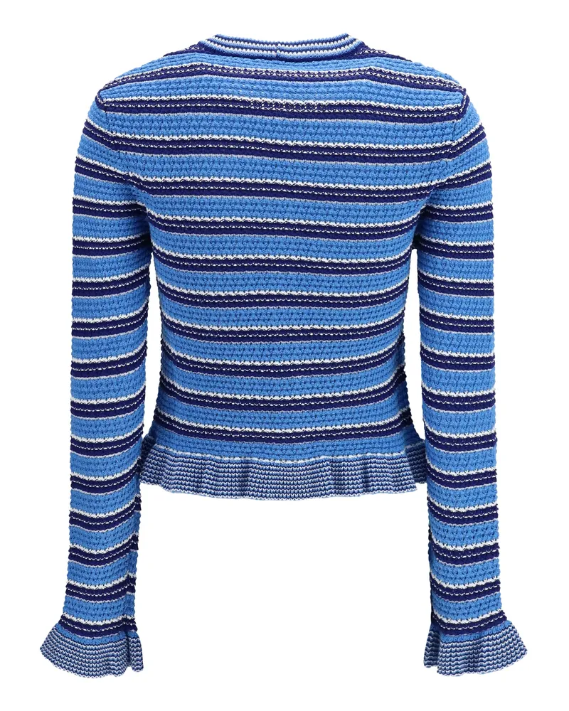 Ganni Women's Striped Cotton Cardigan Marina Sweater Blue