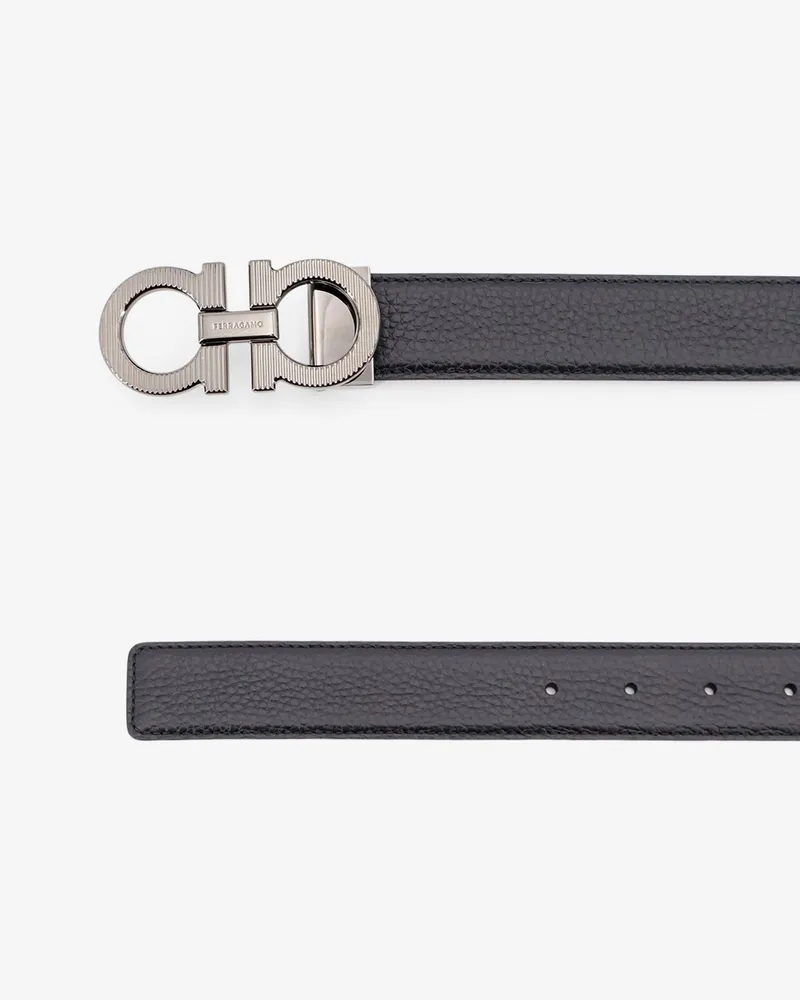 Ferragamo Men's Belt Gancini Reversible Leather Black Black
