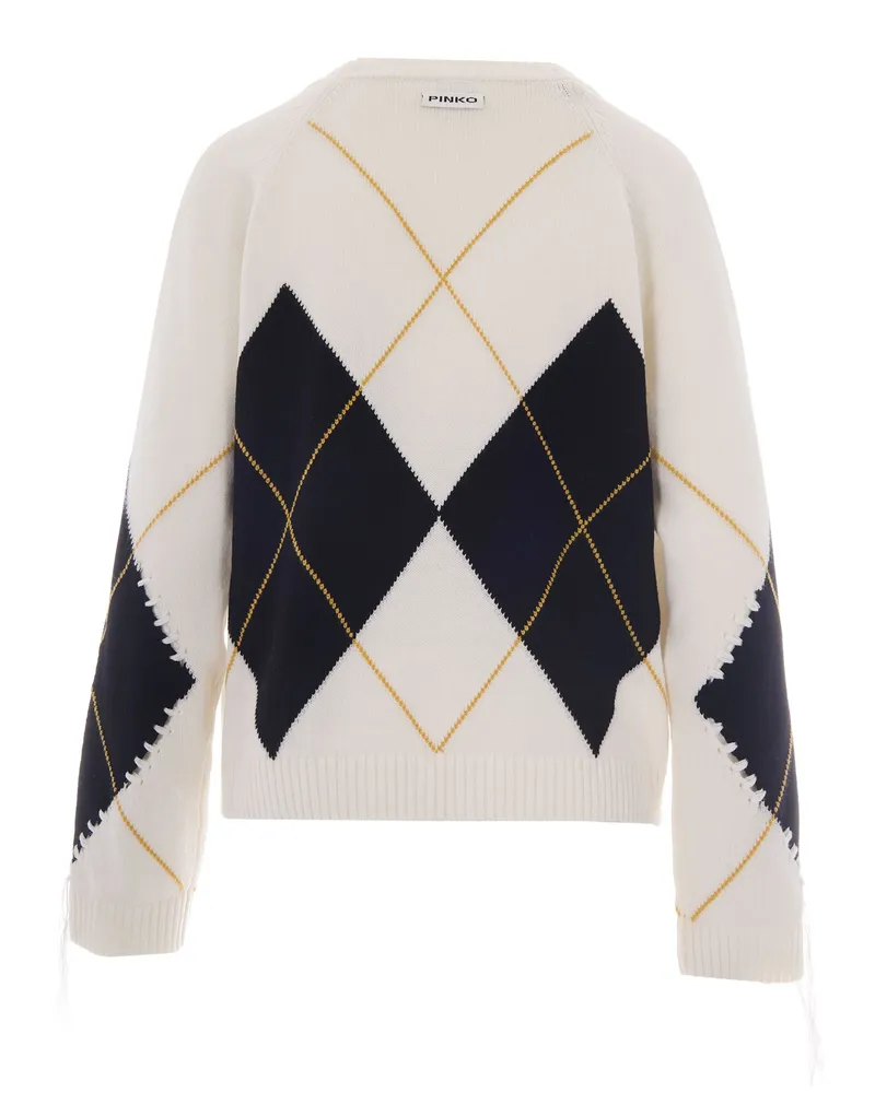 Pinko Women's Knit Sweater Berna Cream-Black Wool Cashmere Jumpers Cream/black Multicolor