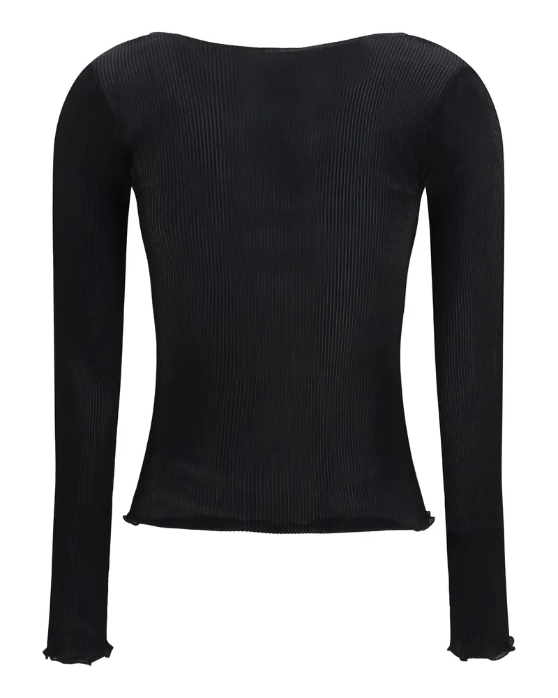 Saint Laurent Women Cassandre V Neck Ribbed Silk Top Nero Black