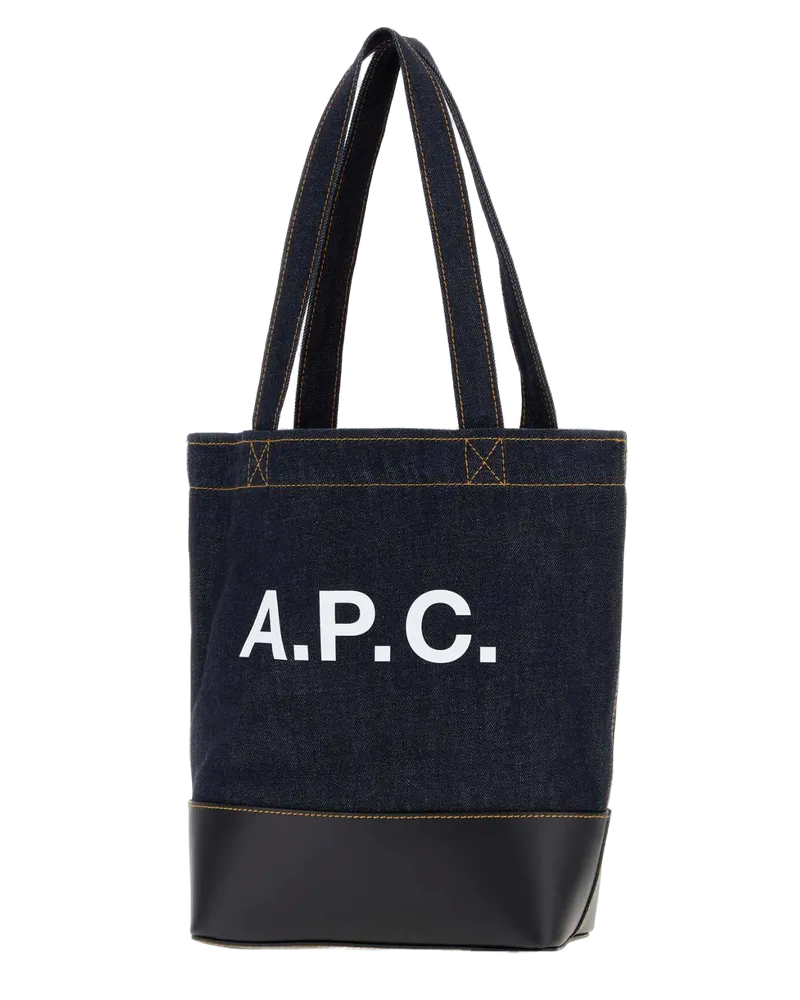 A.P.C. Unisex Dark Blue Denim And Leather Axelle Shopping Bag Darknavy Exterior: Fabric Borse A Tracolla Navy