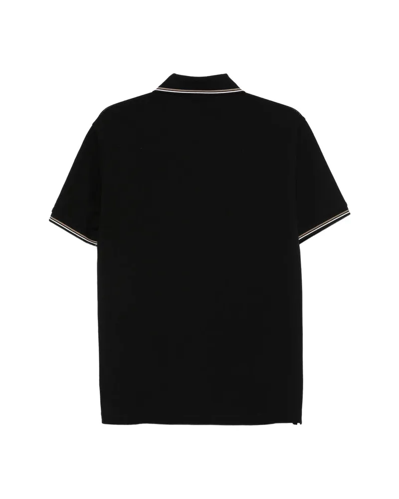 Emporio Armani Logo-Embroidered Cotton Polo — Black Black