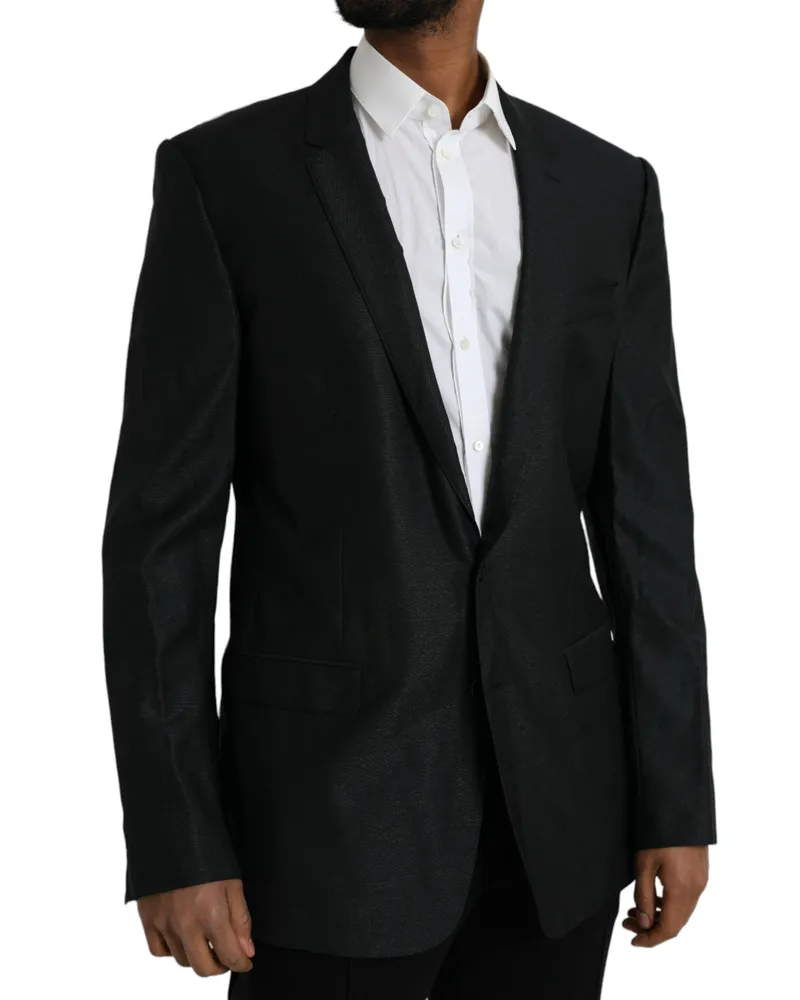 Dolce & Gabbana Men's Black Wool Notch Singlebreasted Coat Blazer Virgin Silk Clothing Black