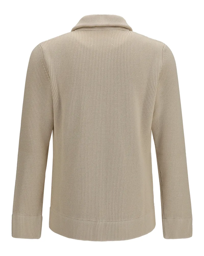 Maison Margiela Men Cotton Zip-Up Sweater Ecru Wool Ovis Aries Beige
