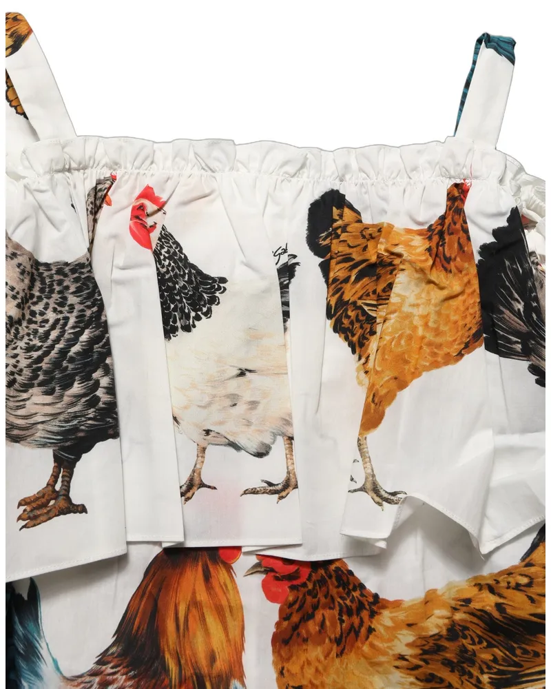 Dolce & Gabbana Women's White Rooster Print Poplin Off The Shoulder Top Cotton White