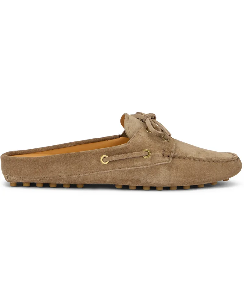 TOD'S Women's Loafers Suede Beige Light Chalk Calfskin Beige