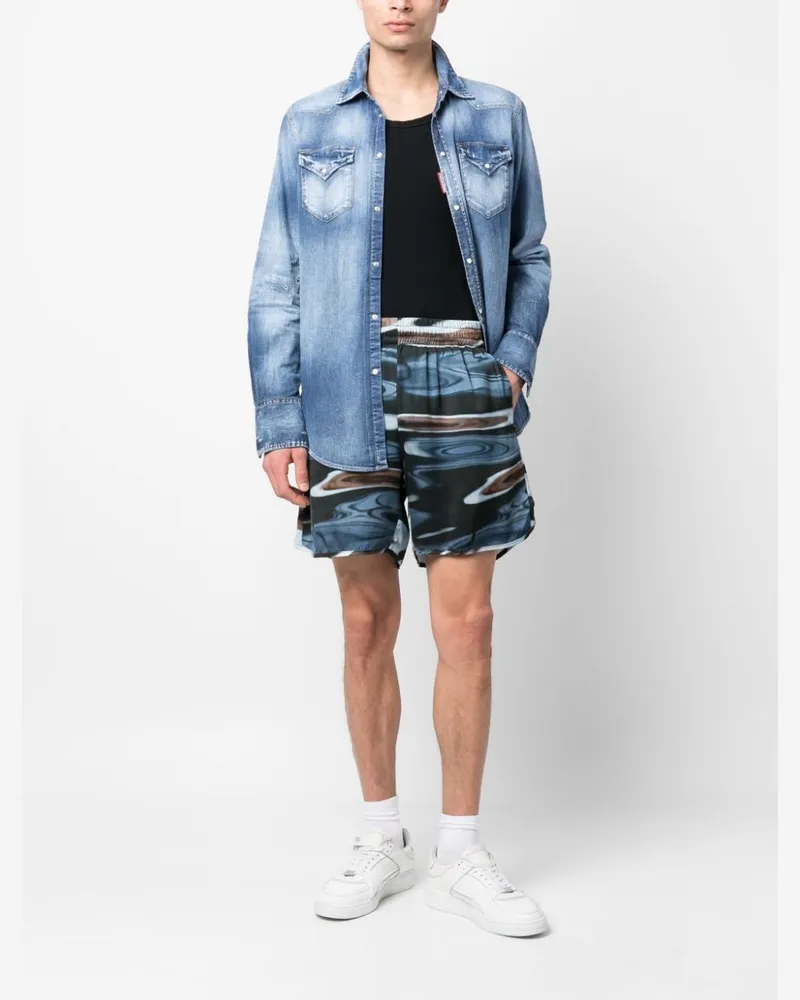 Blue Sky Inn Graphic Print Shorts — Blue Blue