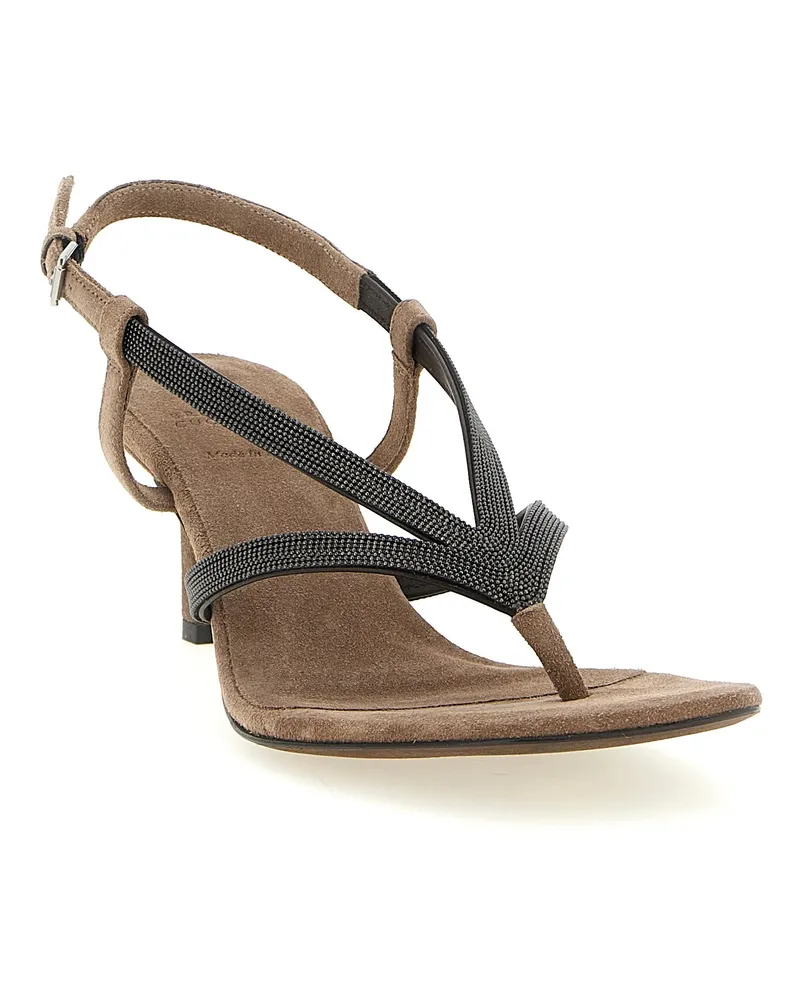 Brunello Cucinelli Women's Beige Lamb Leather Flat Sandals Beige