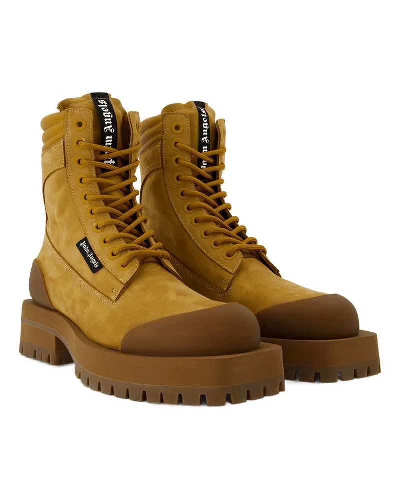 Palm Angels Lug-Sole Leather Boot — Beige Beige
