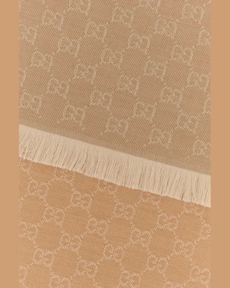 Gucci Women's Embroidered Wool Scarf Camelivory Fabric Sciarpe E Foulard Beige