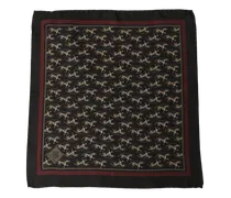 Horse-Patterned Silk Pocket Square — Black