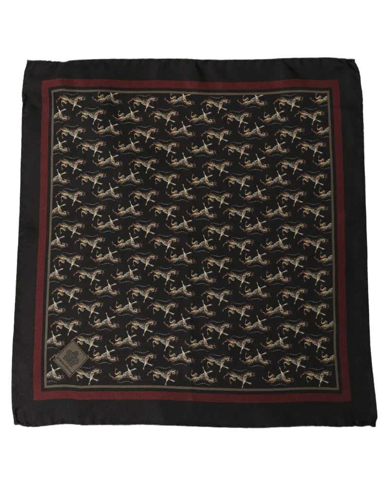 Dolce & Gabbana Horse-Patterned Silk Pocket Square — Black Black