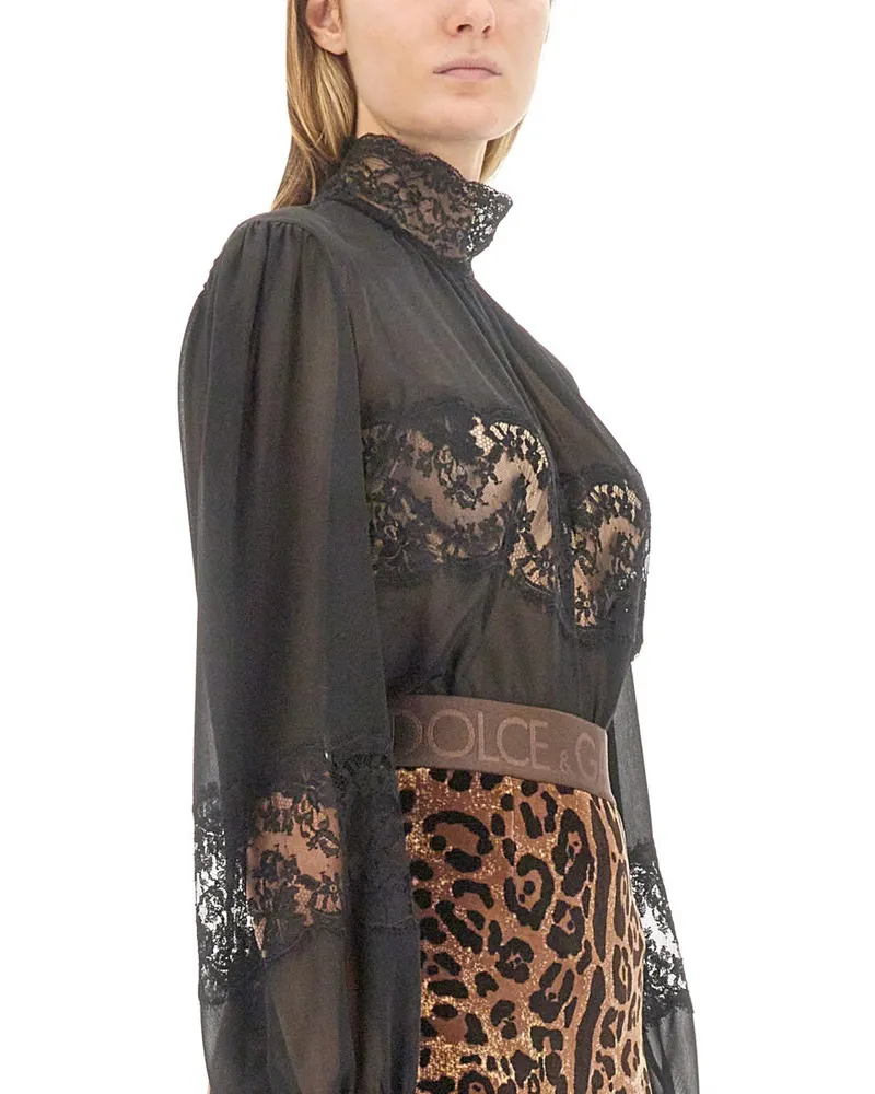 Dolce & Gabbana Silk Turtleneck Blouse — Black Black