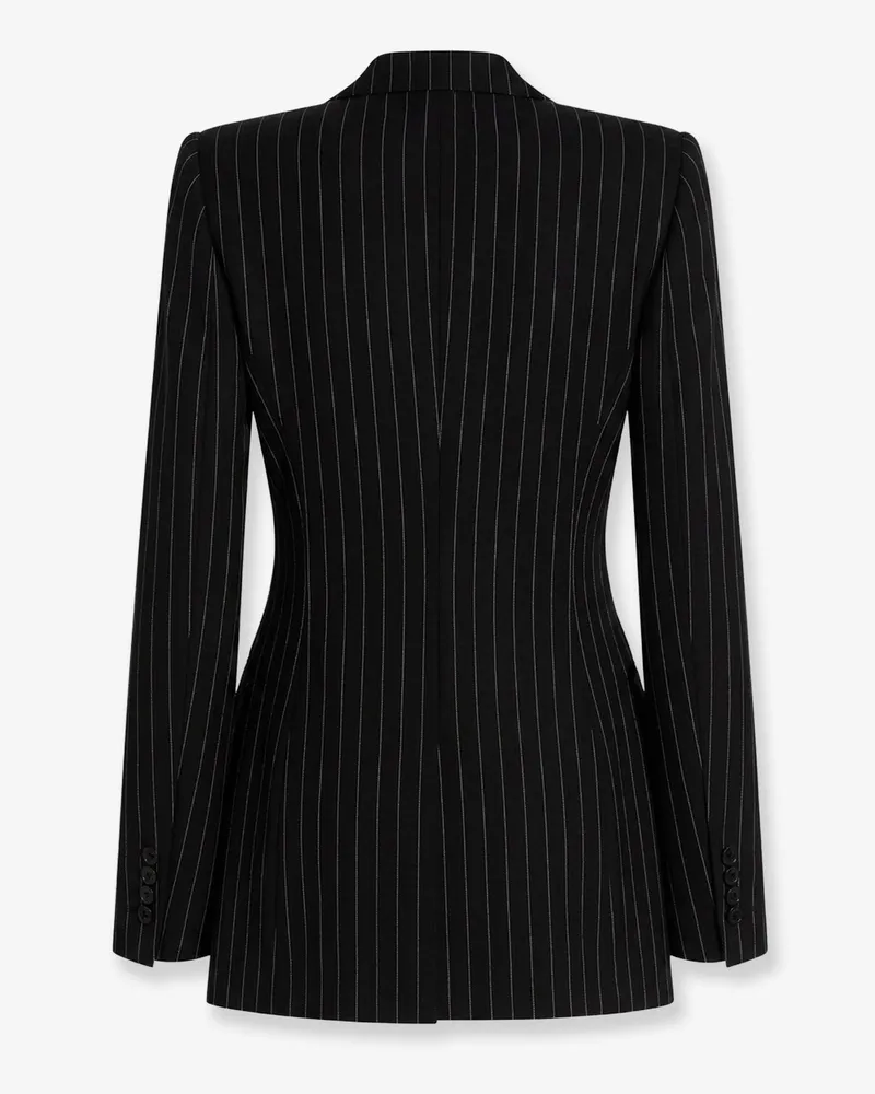 Dolce & Gabbana Women's Pinstriped Stretch Virgin Wool Blazer Black Blazers Jacket Black