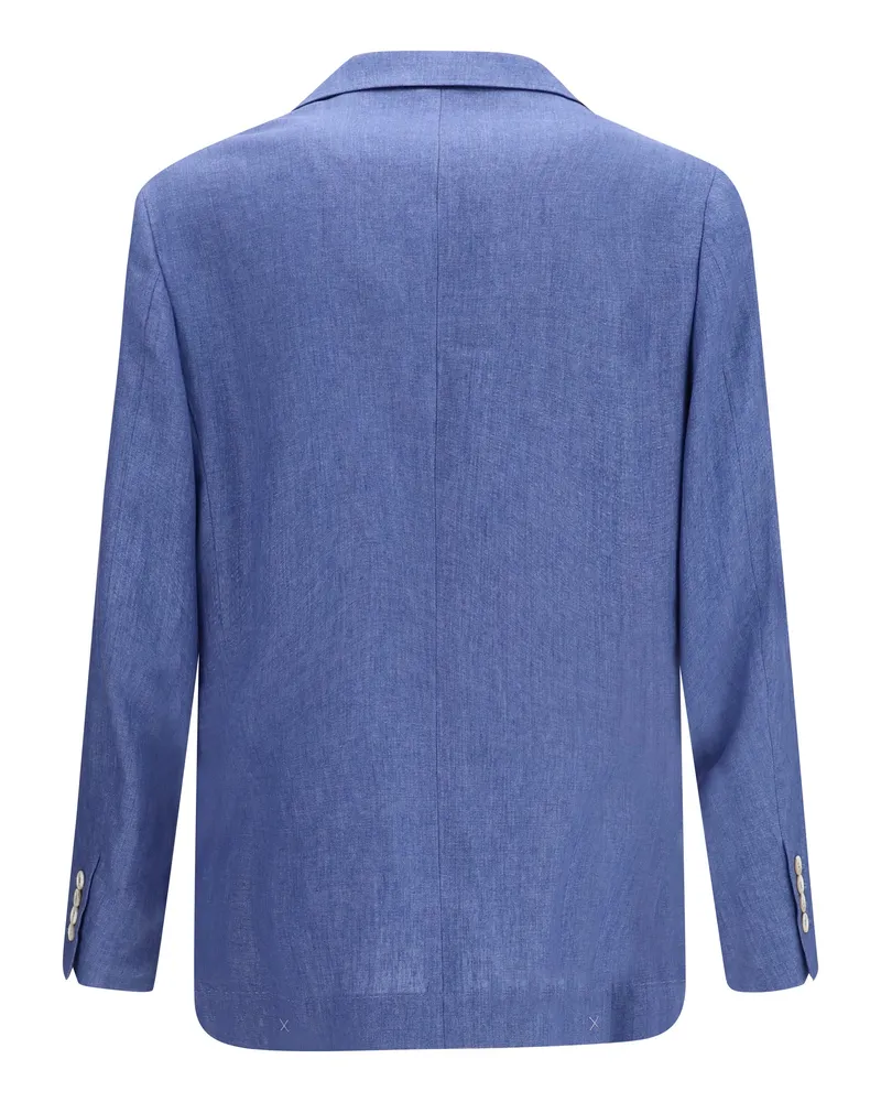 Brunello Cucinelli Deconstructed Mélange Linen Blazer — Blue Blue