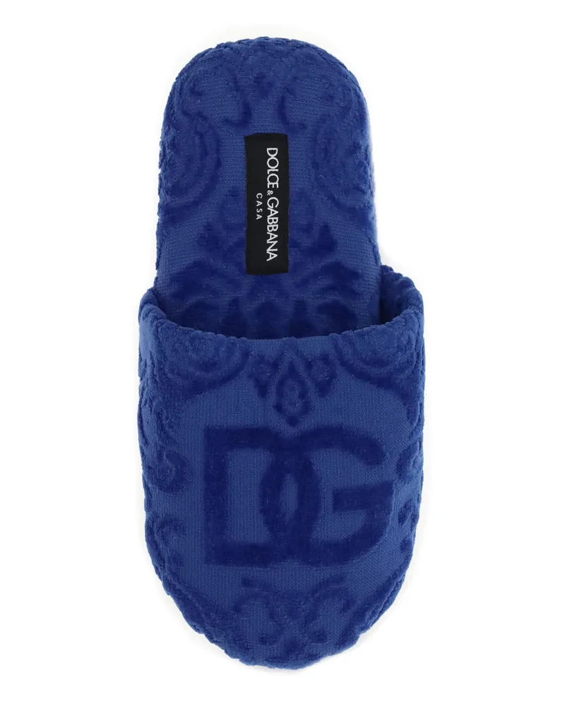 Dolce & Gabbana Unisex Slippers Jacquard Cotton Blue Upper Cushions Homeware Blue