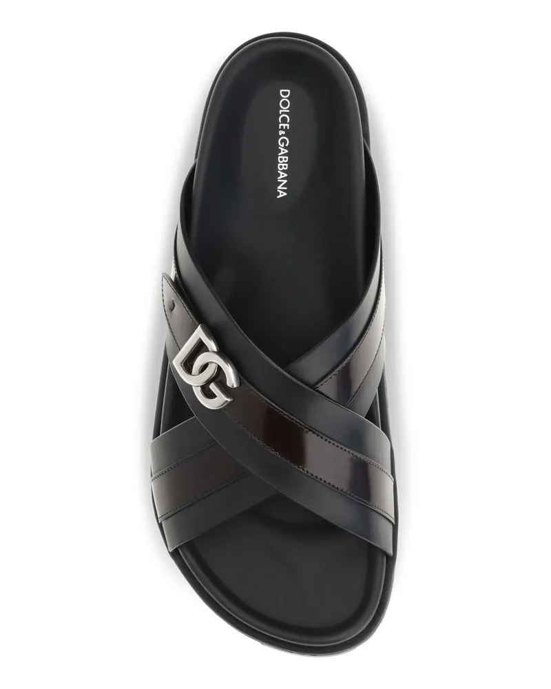 Dolce & Gabbana Men's Slide Sandals Calf Leather Black-Cacao Black/cacao Black