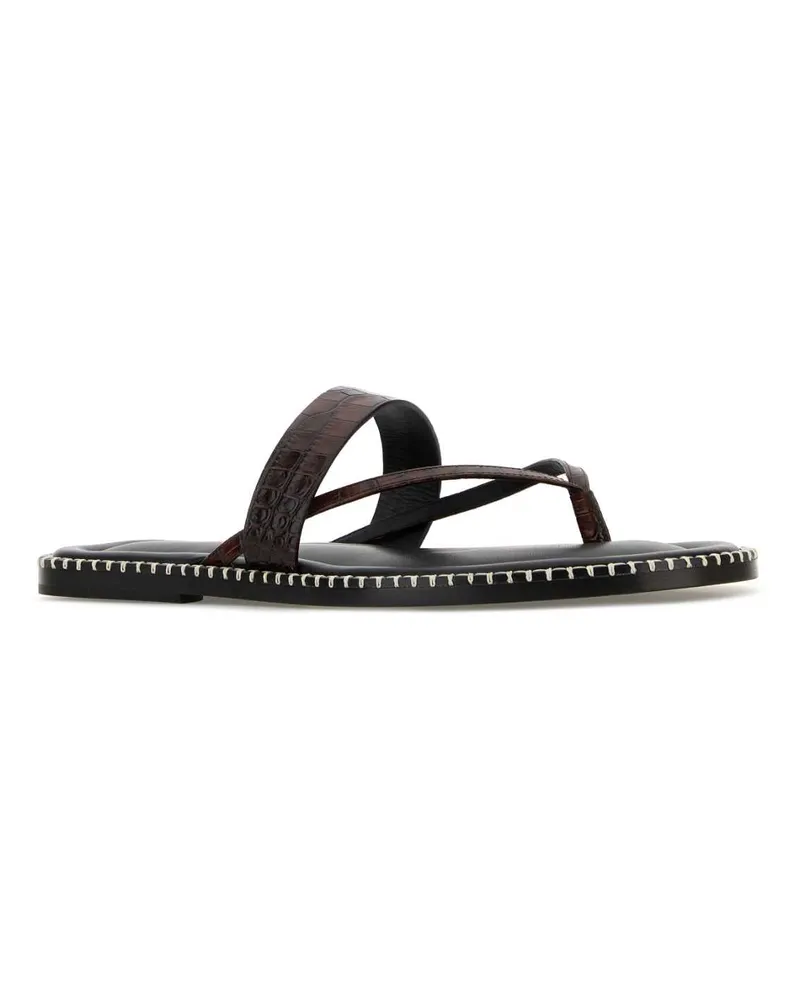 Dries van Noten Men's Brown Leather Thong Slippers Darkbrown Flat Shoes Brown