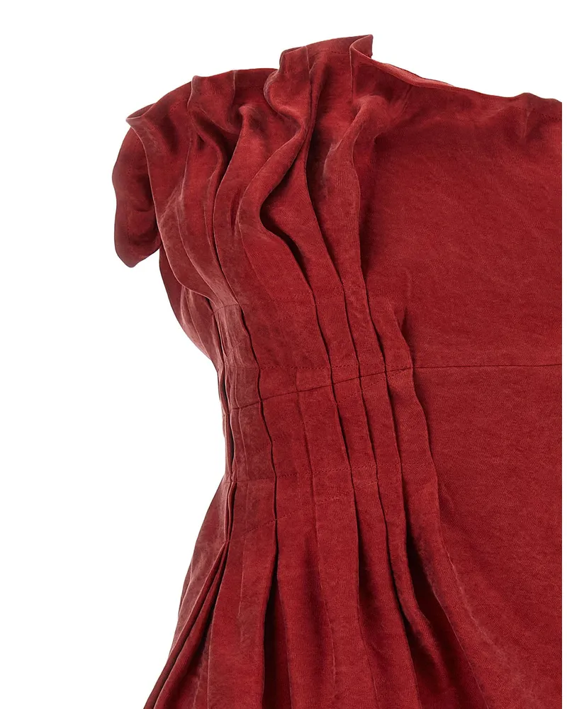 Magda Butrym Asymmetrical Pleated Silk Dress — Red Red