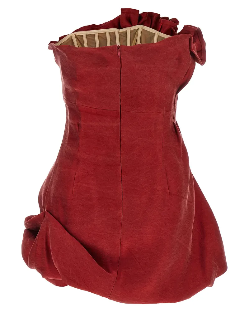 Magda Butrym Asymmetrical Pleated Silk Dress — Red Red