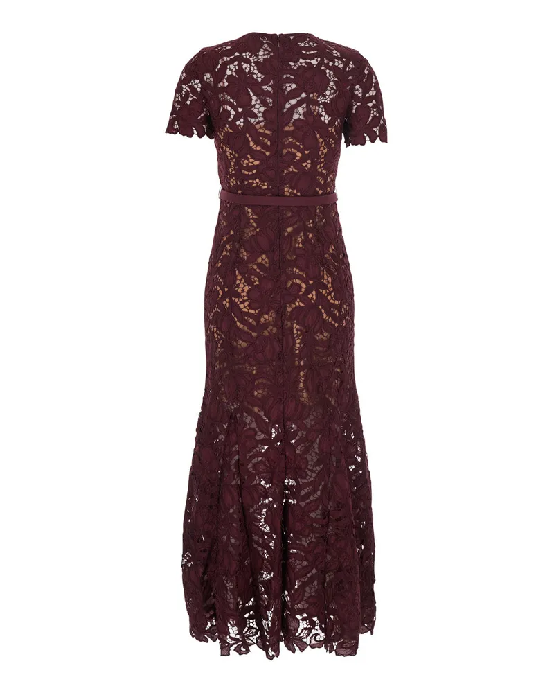 Self-Portrait Women's Long Lace Dress Burgundy Burgundy