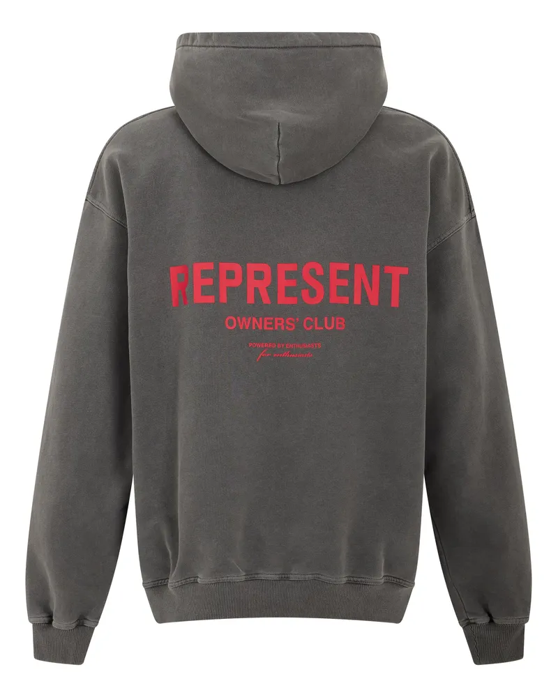 REPRESENT Men's Hooded Sweatshirt Washed Black Cotton Jumpers Sweater Gray