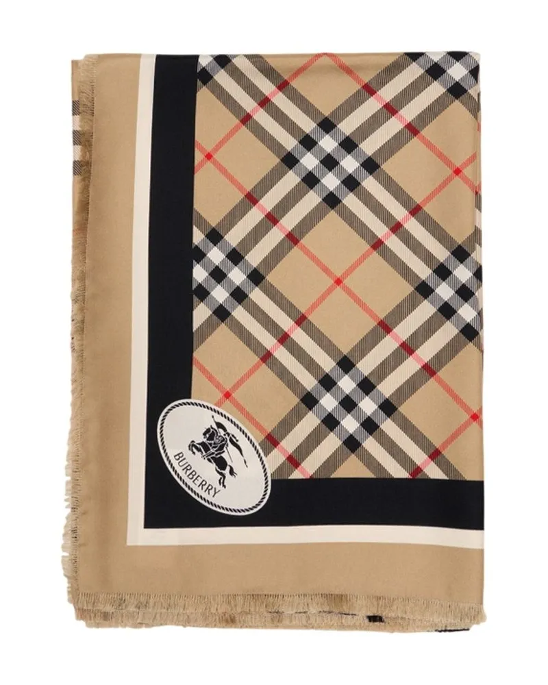 Burberry Women's Medium Check Scarf -  Silk Beige Accessories Beige