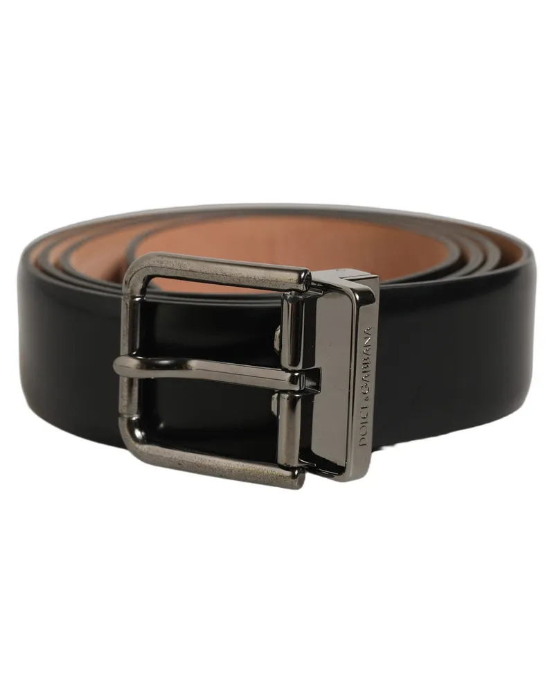Dolce & Gabbana Calf Leather with Silver-Tone Buckle Belt — Black Black