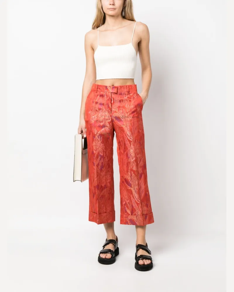 Alberto Biani Floral Jacquard Trousers — Red Red
